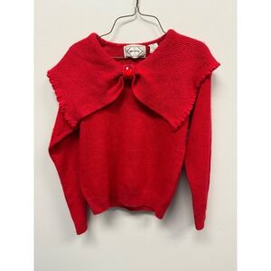 Vintage Nuggets Red Silk Angora Blend Bow Portrait Collar Jewel Sweater Small